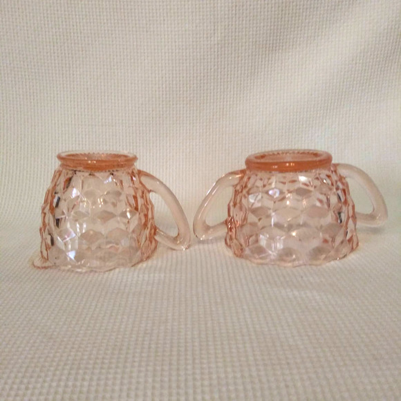Vintage Depression Era Jeannette Creamer n Sugar Bowl in "Cube Pink" - Picture 4 of 14